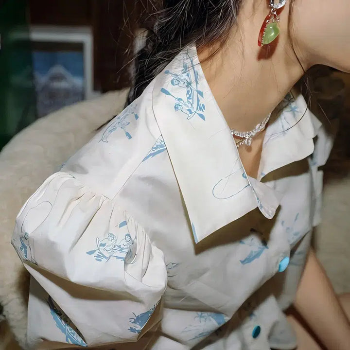 [BUNJANG] Sindeun Ivory Monkey Crop Blouse Shirt S / 신스덴 아이보리 몽키크롭 블라우스 셔츠 S