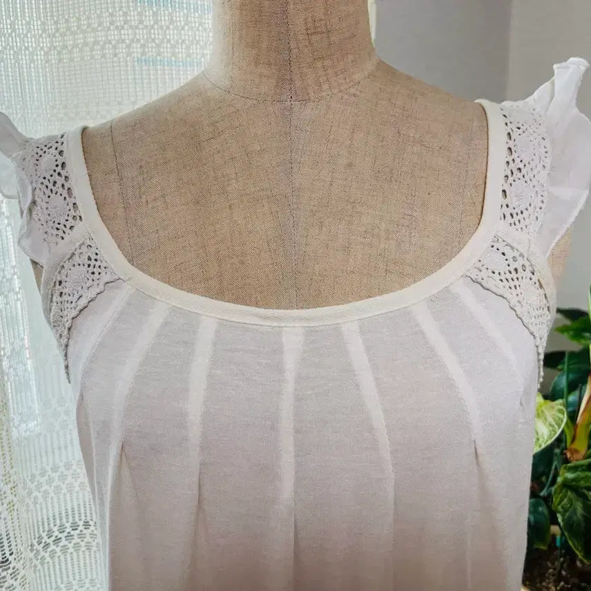 [BUNJANG] Ivory Lace Trim Cotton Dress / 나시 면 원피스