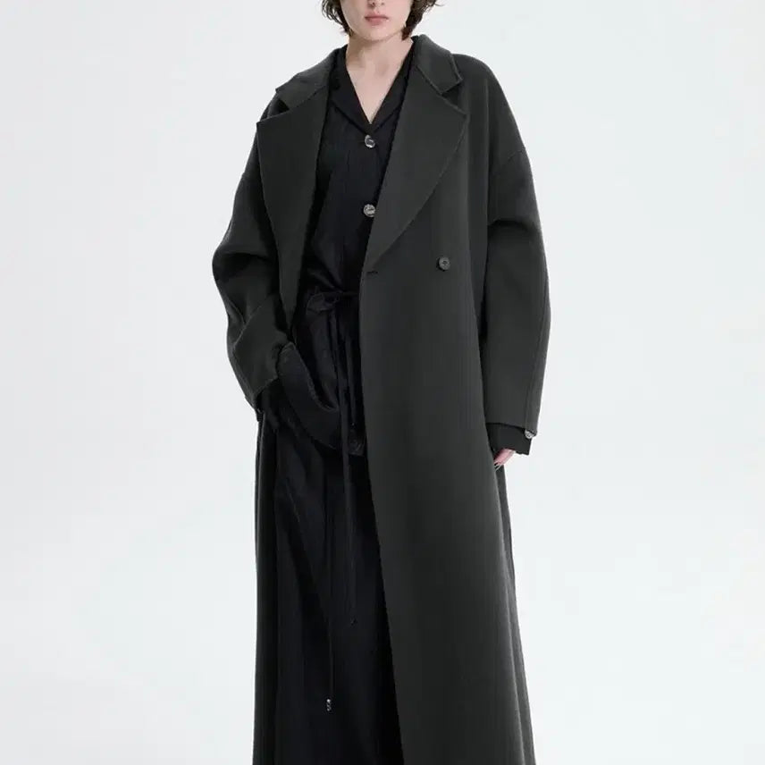 [BUNJANG] Trimming Bird Wide Long Coat Dark Gray / 트리밍버드 와이드 롱코트 다크그레이
