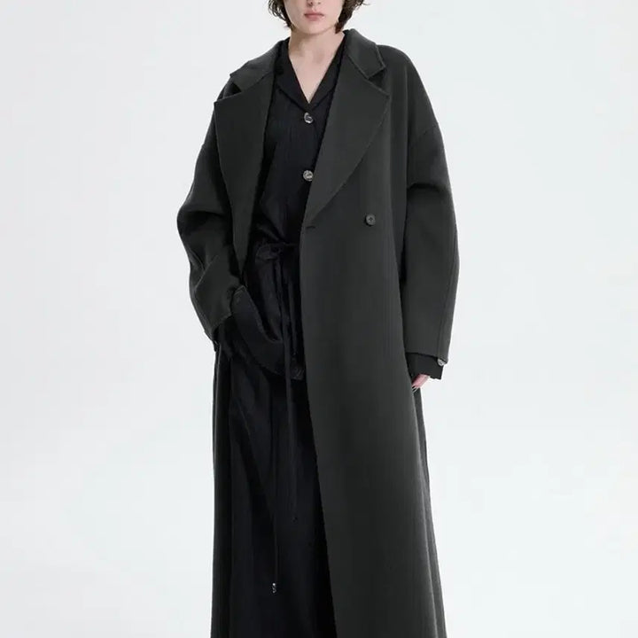 [BUNJANG] Trimming Bird Wide Long Coat Dark Gray / 트리밍버드 와이드 롱코트 다크그레이