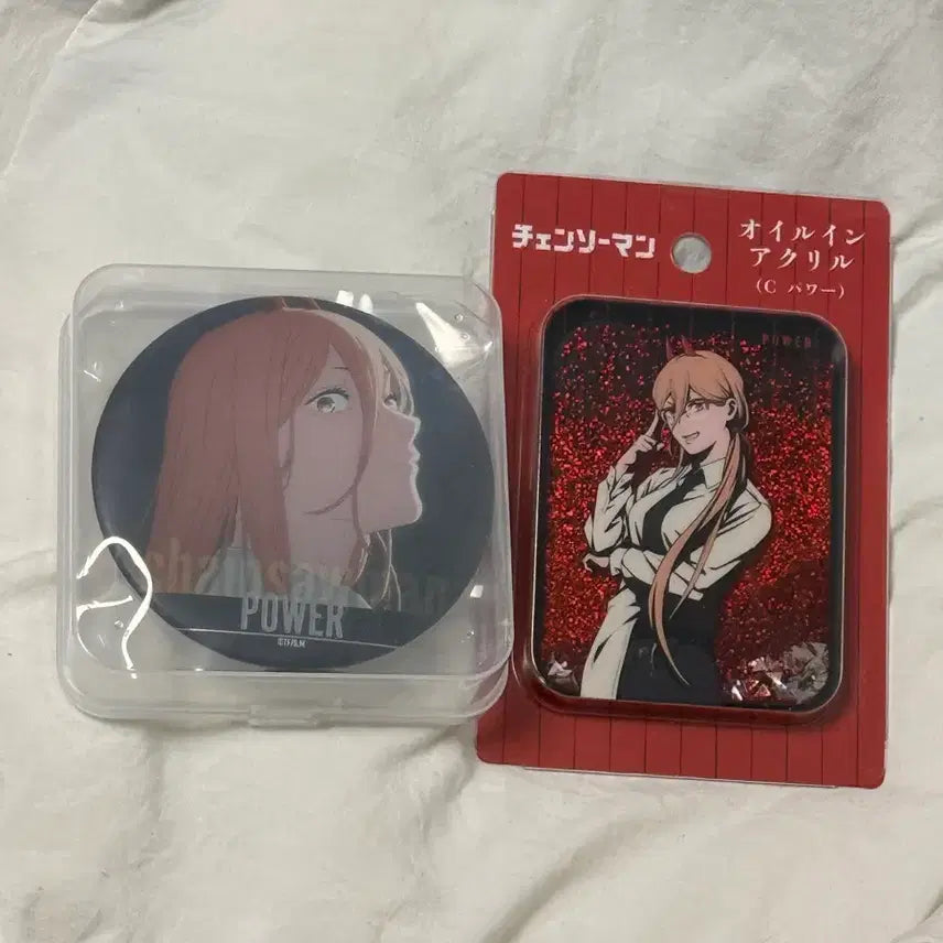 [BUNJANG] Chainsaw Man Power Acrylic Block &amp; Can Badge Set / 체인소맨 파워 캔뱃지,초인테리 아크릴 블럭
