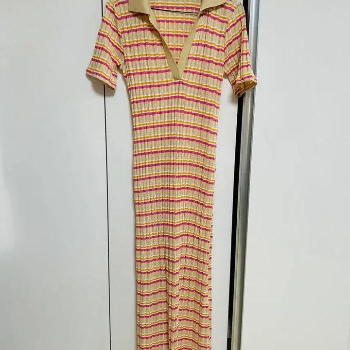 [BUNJANG] ZARA Striped Knit Collar Long Dress / 자라 스트라이프 카라 니트 원피스 새상품