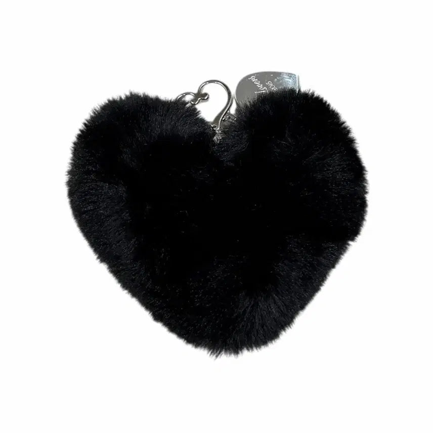 [BUNJANG] Double Lovers Heart Love Fur Keyring / 더블러버스 하트 러브 퍼 키링 블랙