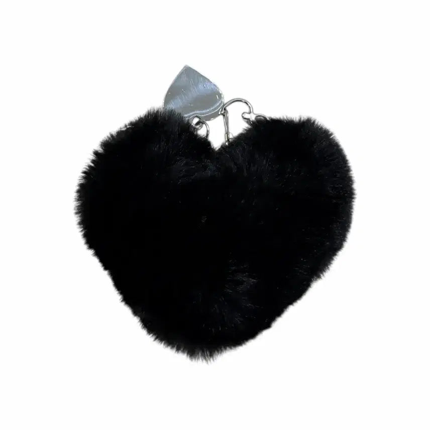 [BUNJANG] Double Lovers Heart Love Fur Keyring / 더블러버스 하트 러브 퍼 키링 블랙