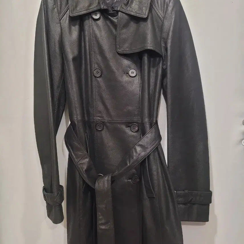 [BUNJANG] City Gee Black Leather Trench Coat (Size 55) / City Gee 블랙 가죽 트렌치 코트55사이즈