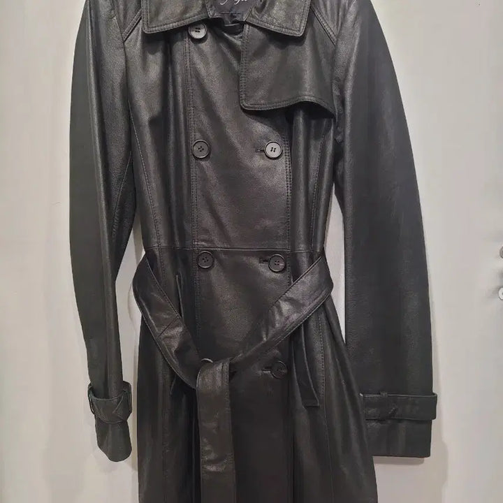 [BUNJANG] City Gee Black Leather Trench Coat (Size 55) / City Gee 블랙 가죽 트렌치 코트55사이즈