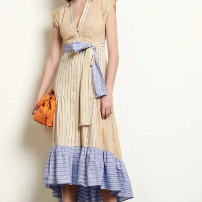 [BUNJANG] Sandro Striped Long Dress / 산드로 스트라이프 롱 원피스