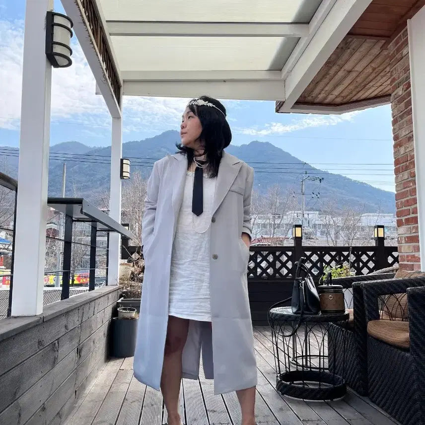 [BUNJANG] Unbranded Gray Single Long Jacket / 연그레이 폴리 싱글롱자켓 free