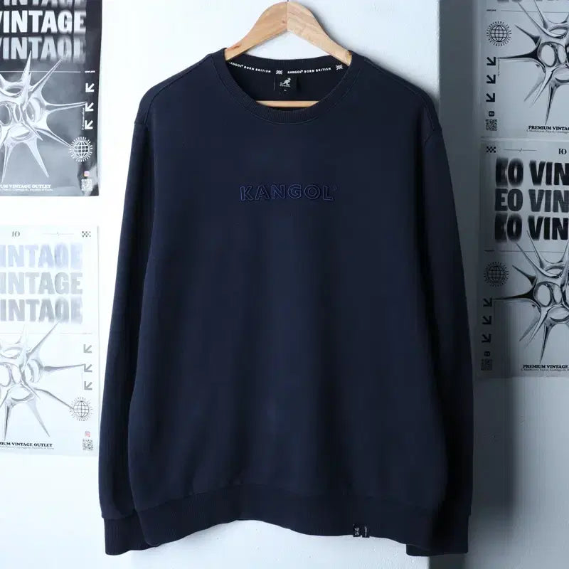 [BUNJANG] Kangol Lettering Navy Old School Sweatshirt / (XL-2XL) 캉골 맨투맨 티셔츠 레터링 네이비 올드스쿨-17852