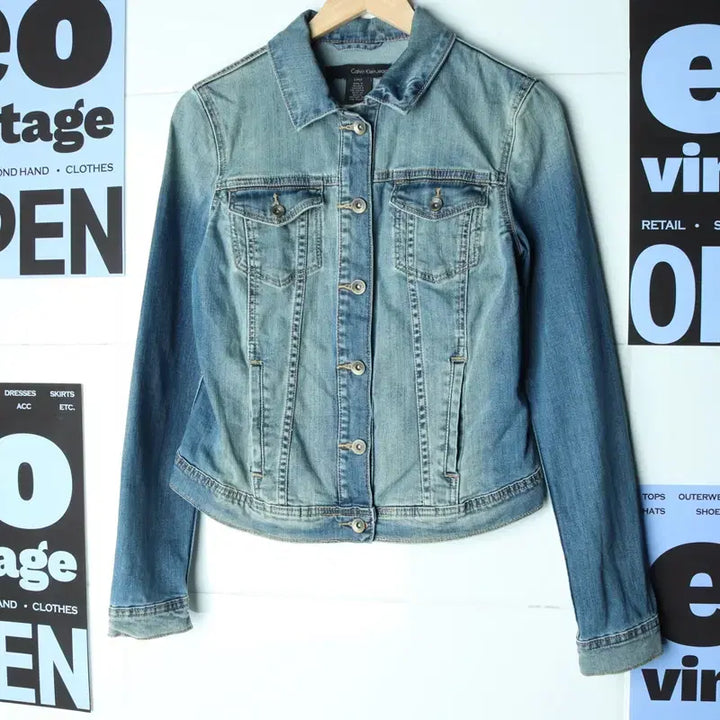 [BUNJANG] Calvin Klein Denim Windbreaker Jacket / W(S-M) 캘빈클라인 집업 바람막이 점퍼자켓 데님 청-17816