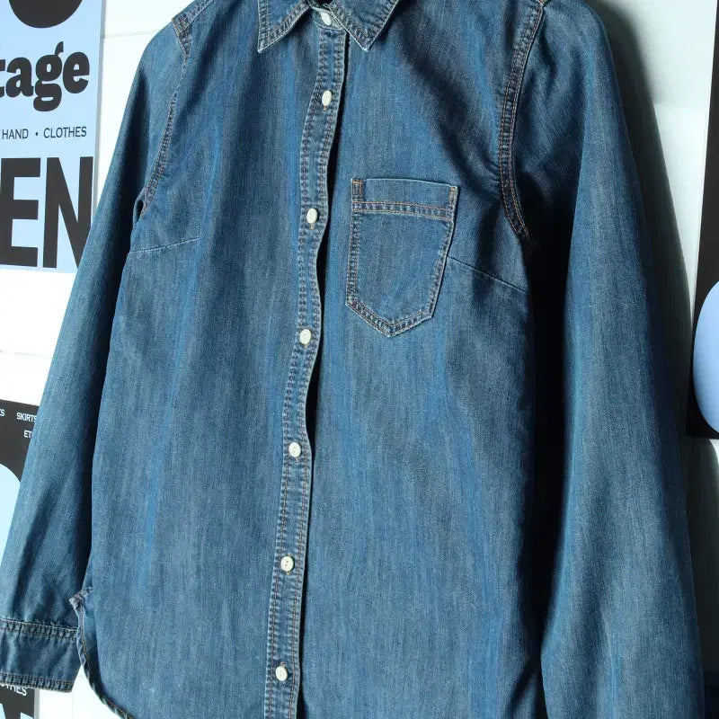[BUNJANG] Spao Denim Shirt / W(L-XL) 스파오 셔츠 남방 데님 청 무지 솔리드 아메카지-17817