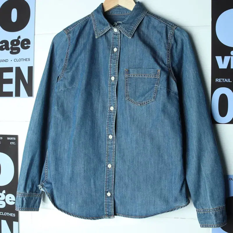 [BUNJANG] Spao Denim Shirt / W(L-XL) 스파오 셔츠 남방 데님 청 무지 솔리드 아메카지-17817