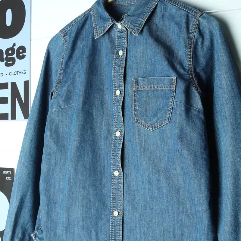 [BUNJANG] Spao Denim Shirt / W(L-XL) 스파오 셔츠 남방 데님 청 무지 솔리드 아메카지-17817