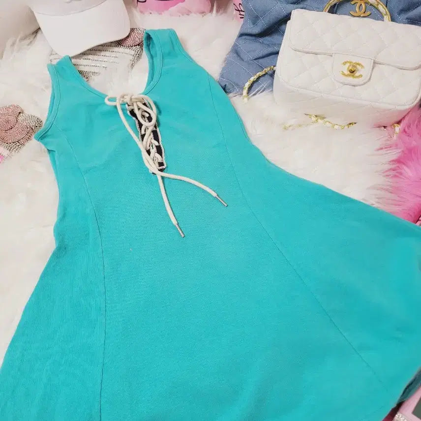 [BUNJANG] Mint Green Sleeveless Dress / 민트색 끈 장식 민소매 원피스