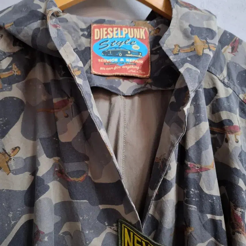 [BUNJANG] DIESELPUNK Camo Pattern 7-part Sleeve Hooded Coat / DIESELPUNK 카모 패턴 반팔 후드 7부 코트 free