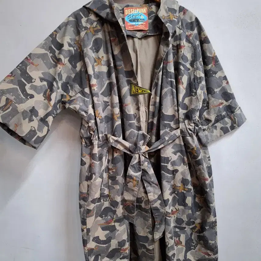 [BUNJANG] DIESELPUNK Camo Pattern 7-part Sleeve Hooded Coat / DIESELPUNK 카모 패턴 반팔 후드 7부 코트 free
