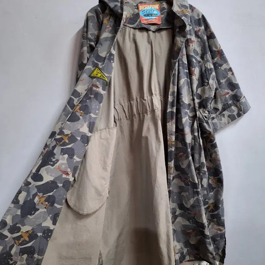 [BUNJANG] DIESELPUNK Camo Pattern 7-part Sleeve Hooded Coat / DIESELPUNK 카모 패턴 반팔 후드 7부 코트 free