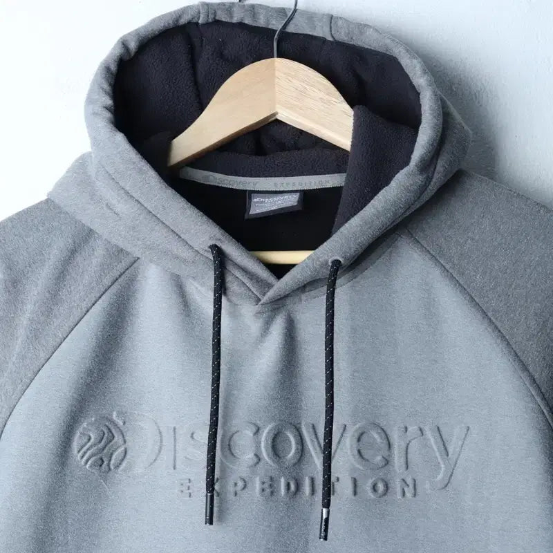 [BUNJANG] W(L) Discovery Hooded Sweatshirt Gray Leather Detail / W(L) 디스커버리 후드티셔츠 가죽하자 그레이 기모 올드스쿨-17879