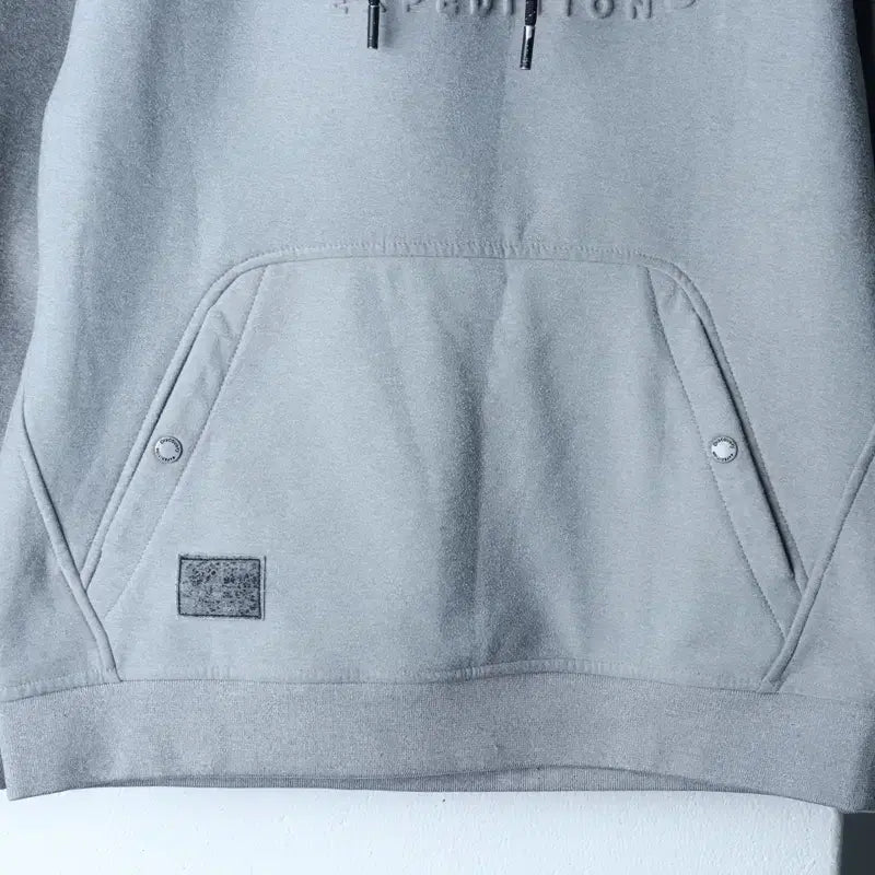 [BUNJANG] W(L) Discovery Hooded Sweatshirt Gray Leather Detail / W(L) 디스커버리 후드티셔츠 가죽하자 그레이 기모 올드스쿨-17879