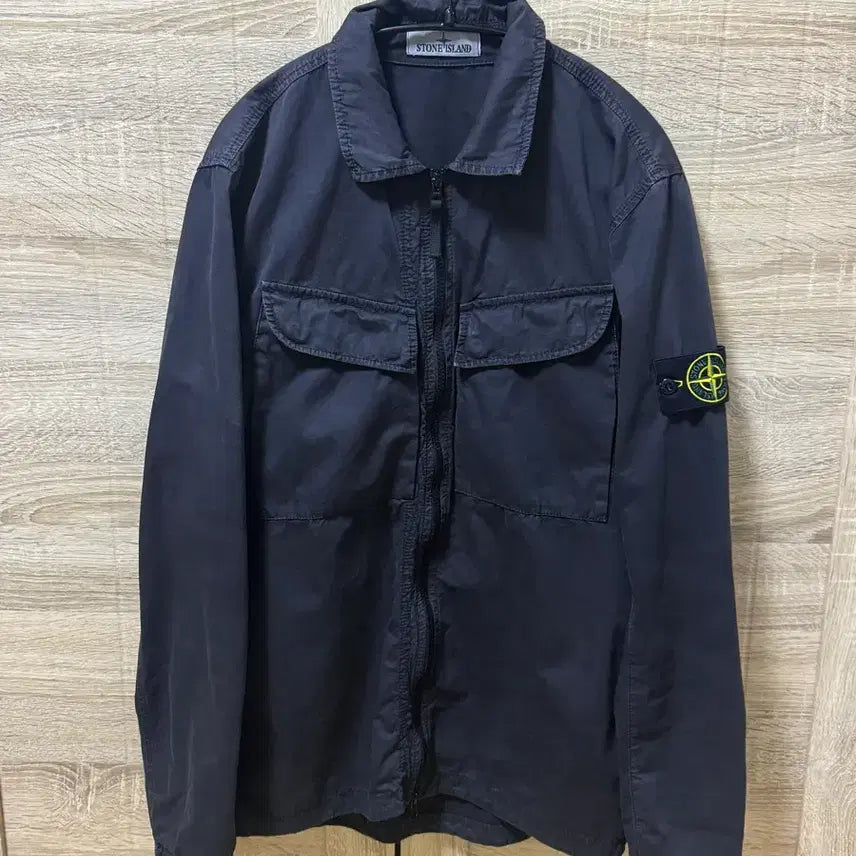 [BUNJANG] Stone Island Brushed Cotton Wool Effect Overshirt - Black / 스톤아일랜드 브러쉬드 코튼 울드이펙트 오버셔츠 블랙