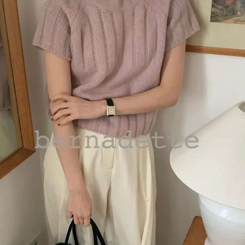 [BUNJANG] Comehere Cable Knit Polo Shirt / 컴히얼 목폴라 꽈배기 반팔니트