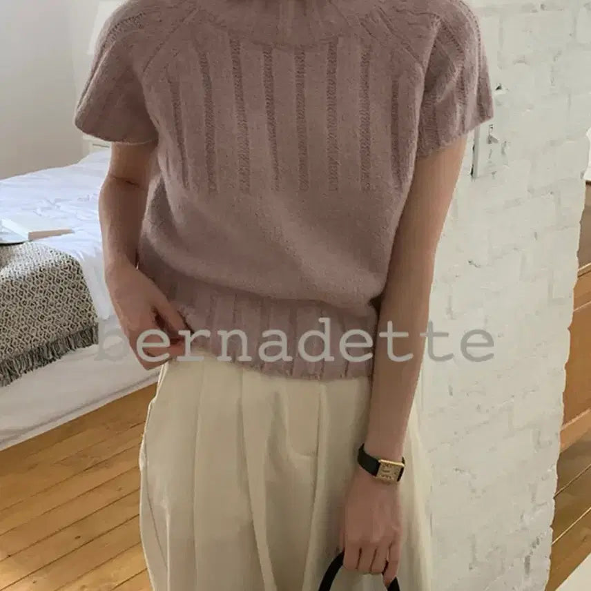 [BUNJANG] Comehere Cable Knit Polo Shirt / 컴히얼 목폴라 꽈배기 반팔니트