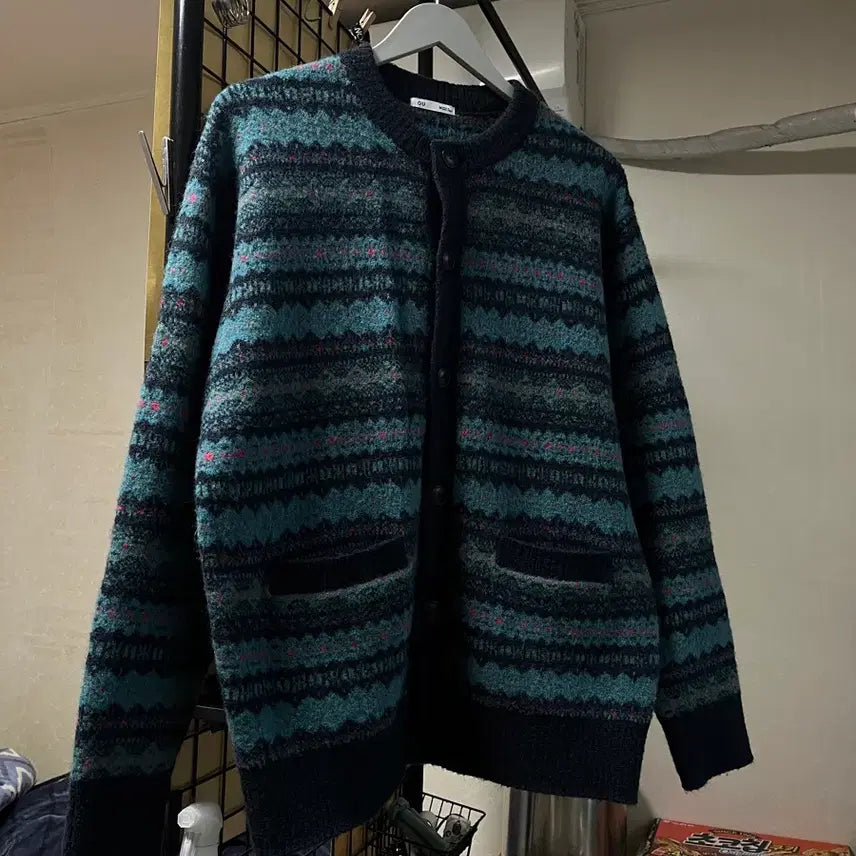 [BUNJANG] GU Fair Isle Puff Knit Cardigan / (m사이즈) GU 페어아일 퍼프니트 가디건 /유니클로