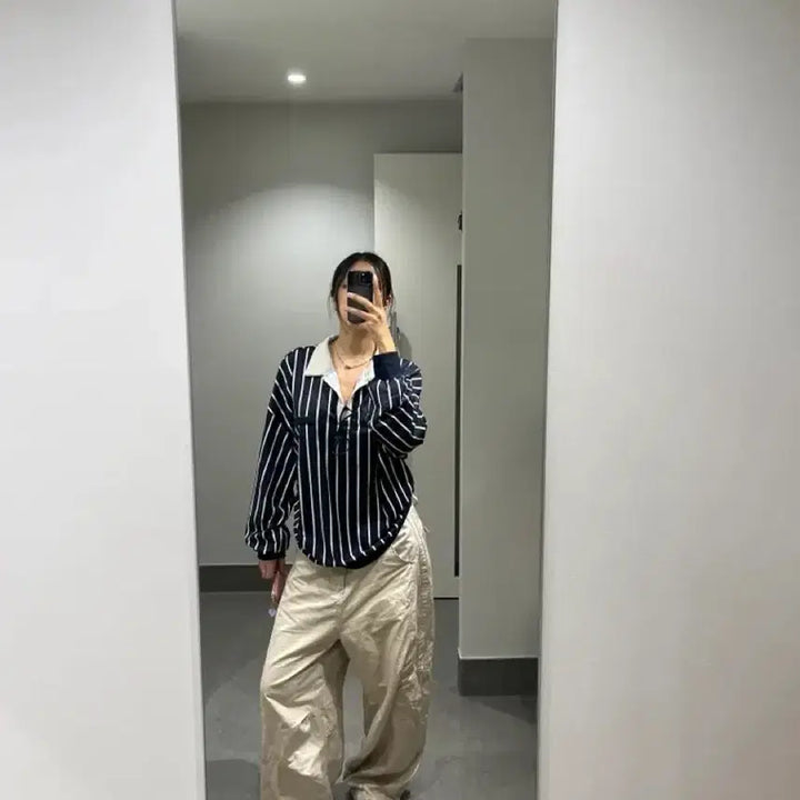 [BUNJANG] Tomboy Vertical Stripe Top Shirt Navy / 톰보이 세로 스트라이프 탑 셔츠 네이비 무신사 빈티지 블랙업 개강룩