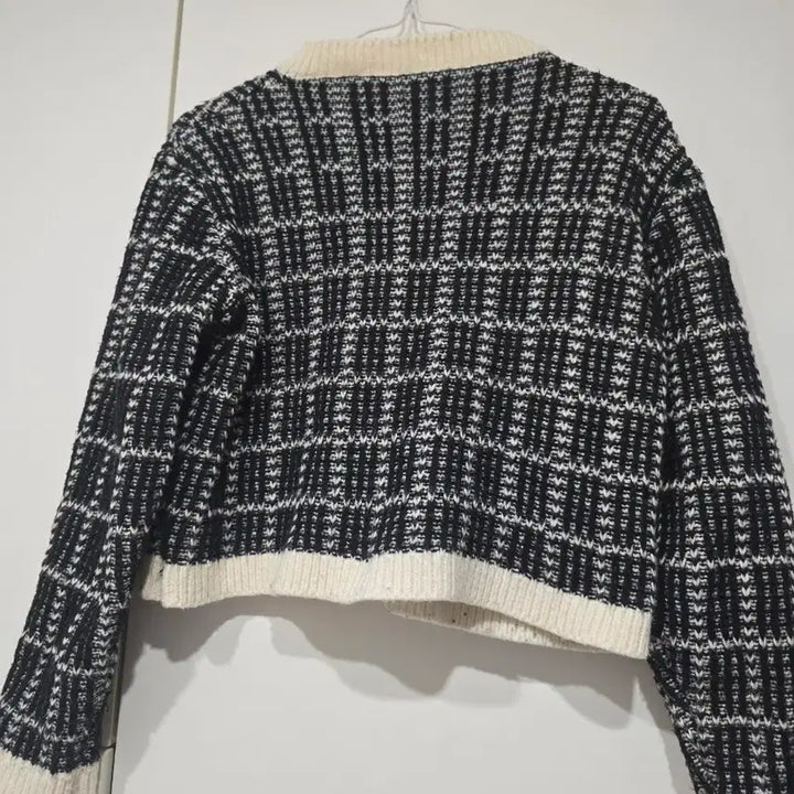[BUNJANG] Check Crop Knit Cardigan - Black / 체크 크롭 니트 가디건 블랙