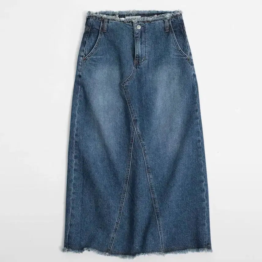 [BUNJANG] 999 Humanity Cutting Edge Full Length Denim Skirt / 999휴머니티 컷팅 엣지 풀 랭스 데님 스커트 (딥 블루)