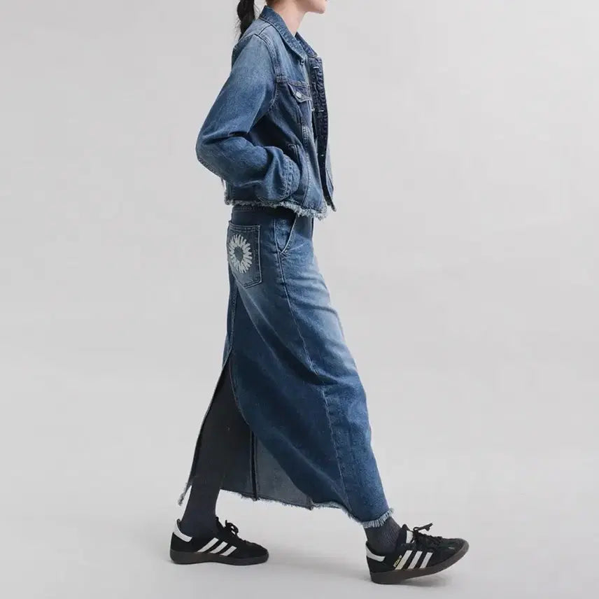 [BUNJANG] 999 Humanity Cutting Edge Full Length Denim Skirt / 999휴머니티 컷팅 엣지 풀 랭스 데님 스커트 (딥 블루)