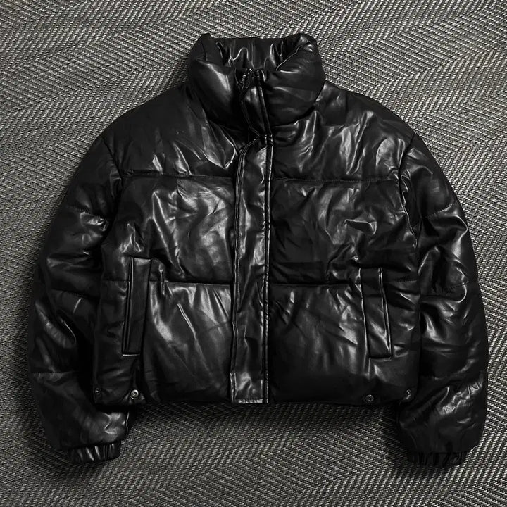 [SOLD OUT] 빈티지 우먼스 블랙 비건 레더 패딩 점퍼o 4752