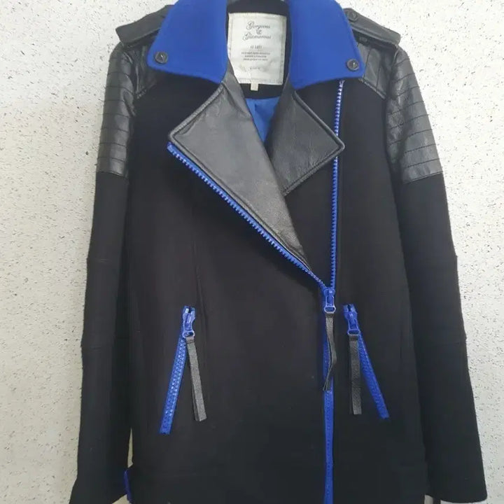 [BUNJANG] JESSI New York Leather-Accent Black and Blue Jacket / JESSI 뉴욕 가죽배색 블랙 블루 자켓