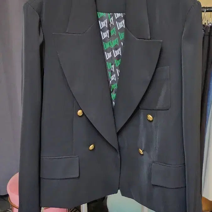 [BUNJANG] Lucky Chouette Black Gold Button Jacket / 럭키슈에뜨 블랙 금장 더블 버튼 자켓