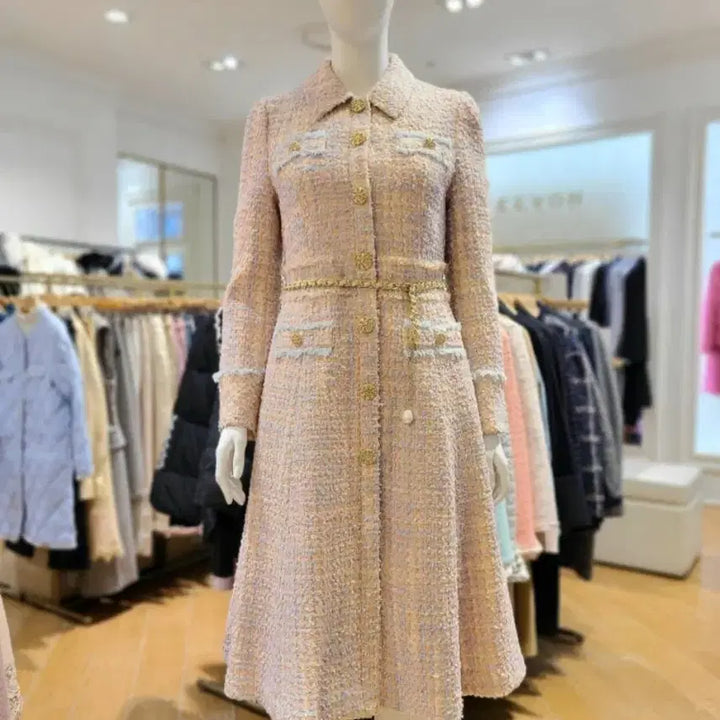 [BUNJANG] Renee Von Tweed Long Dress Coat / 레니본 트위드 롱 원피스 코트