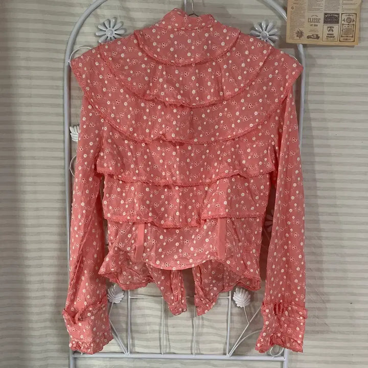 [BUNJANG] Vintage Pink Floral Lace Blouse / 빈티지 핑크 플라워 패턴 레이스 블라우스 958 y2k 스트릿 갸루 펑키