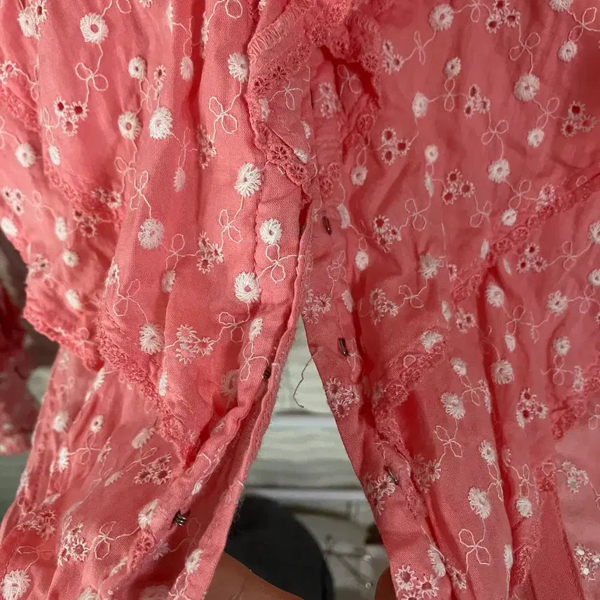 [BUNJANG] Vintage Pink Floral Lace Blouse / 빈티지 핑크 플라워 패턴 레이스 블라우스 958 y2k 스트릿 갸루 펑키