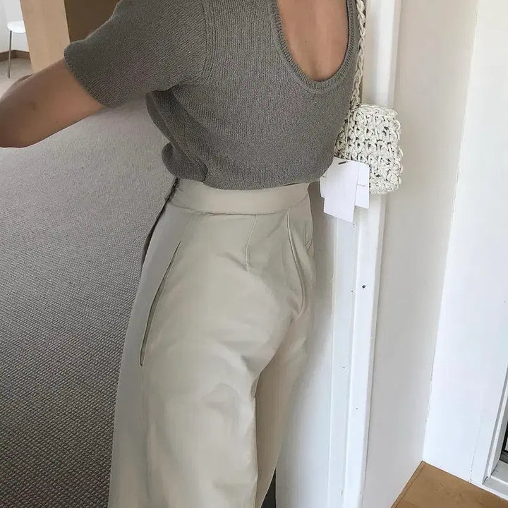 [BUNJANG] Back Slit Crop Short-Sleeve Polo Shirt / 백트임 크롭 반팔 카라티