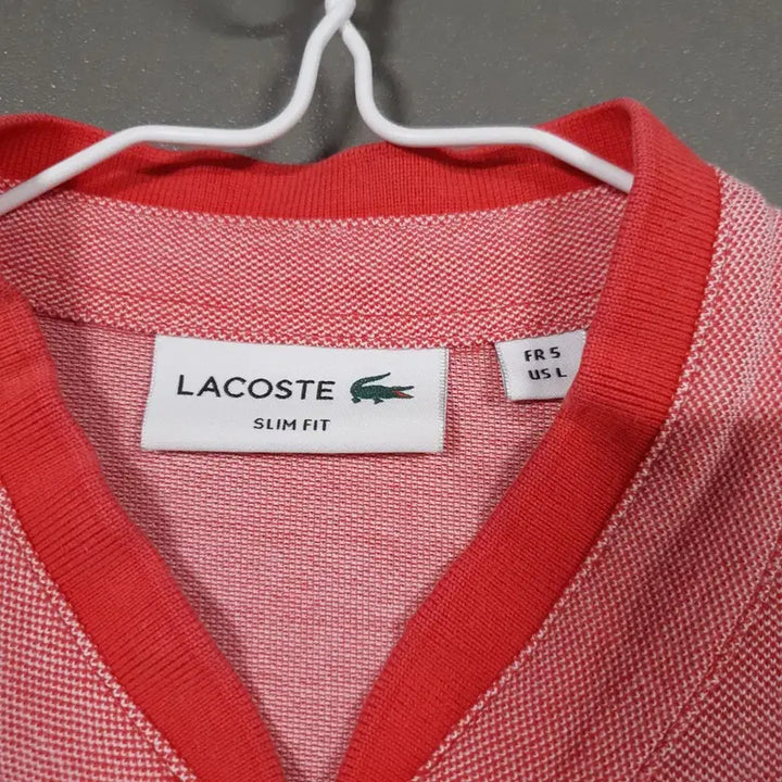 [BUNJANG] Lacoste Henley Neck Polo Shirt Red / 105) 라코스테 신형 배색 포인트 헨리넥 반팔 카라티 폴로 셔츠 레드