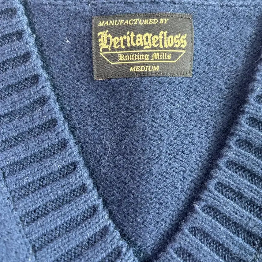 [BUNJANG] Heritagefloss Crest 7g Wool V-Neck Knit M / 헤리티지플로스 crest 7g 울 브이넥 니트 네이비  M size