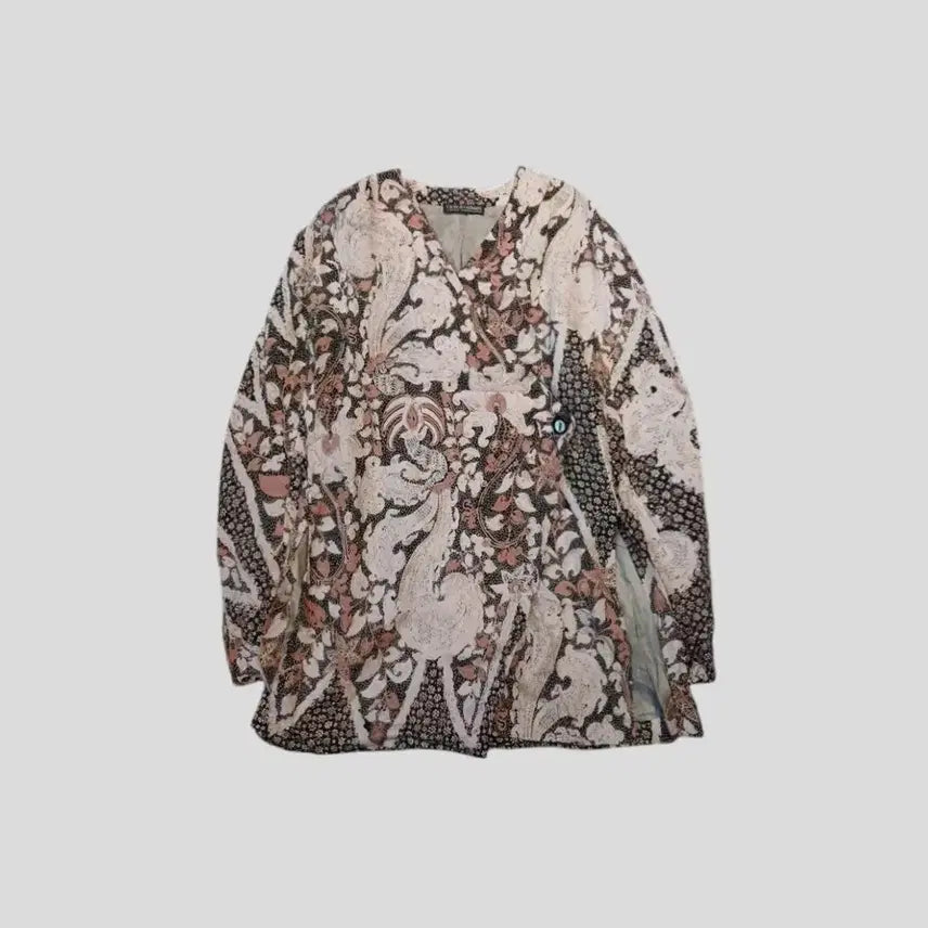 [BUNJANG] Giorgio Armani Floral Pattern Wrap Blouse / 조르지오 아르마니 핑크 멀티컬러 플라워 플로랄패턴 원버튼 브이넥 랩 블라