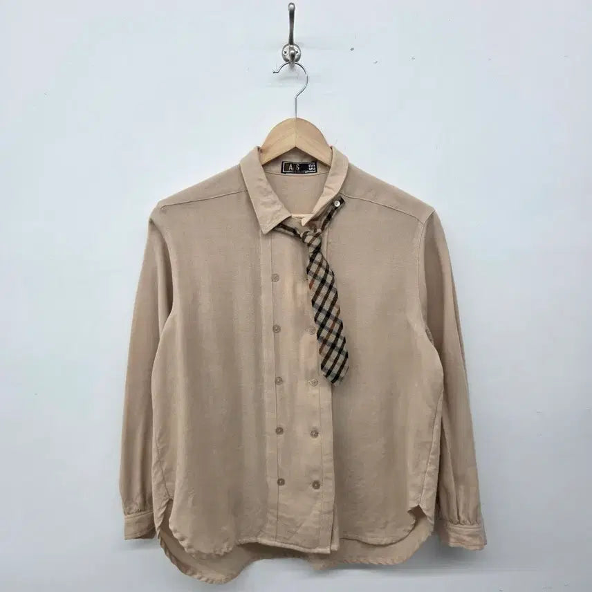 [BUNJANG] Daks Beige Shirt with Check Tie (Women&