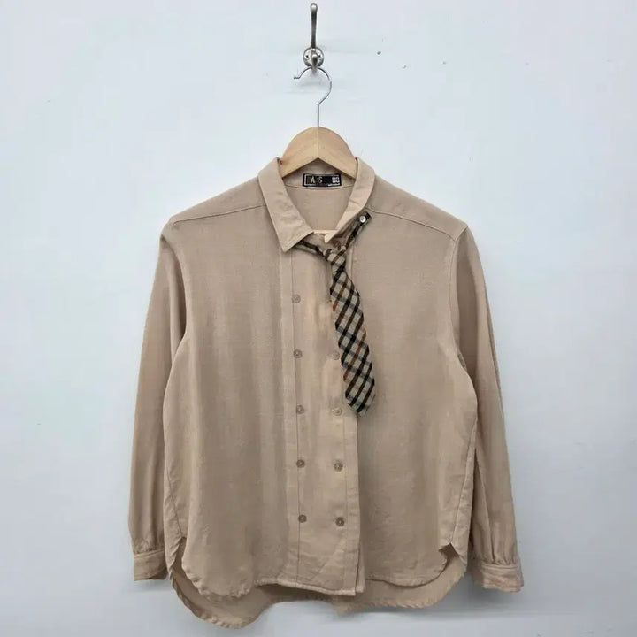 [BUNJANG] Daks Beige Shirt with Check Tie (Women&
