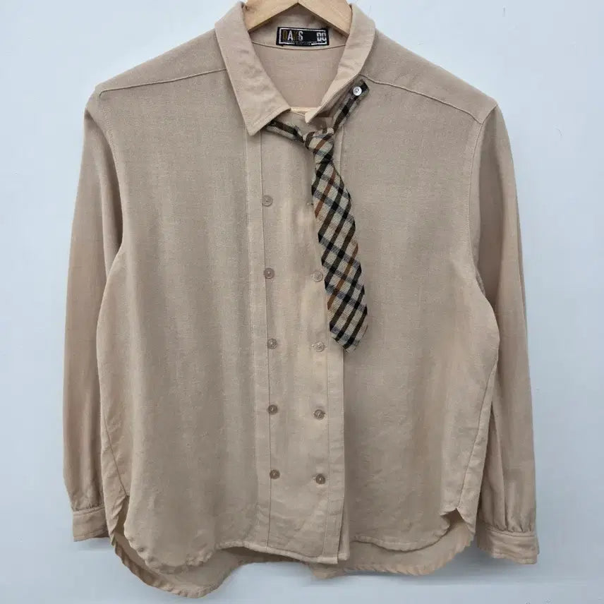 [BUNJANG] Daks Beige Shirt with Check Tie (Women&
