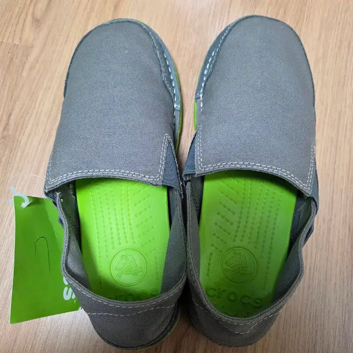[BUNJANG] Crocs Canvas Slip-on Gray/Neon Green 250mm / 크록스 캔버스 슬립온 그레이/형광 그린 250