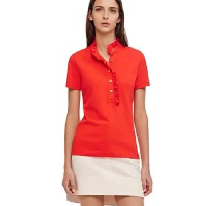 [BUNJANG] Tory Burch Frill Polo Shirt (XS) / 레드 프릴 반팔 카라 티셔츠