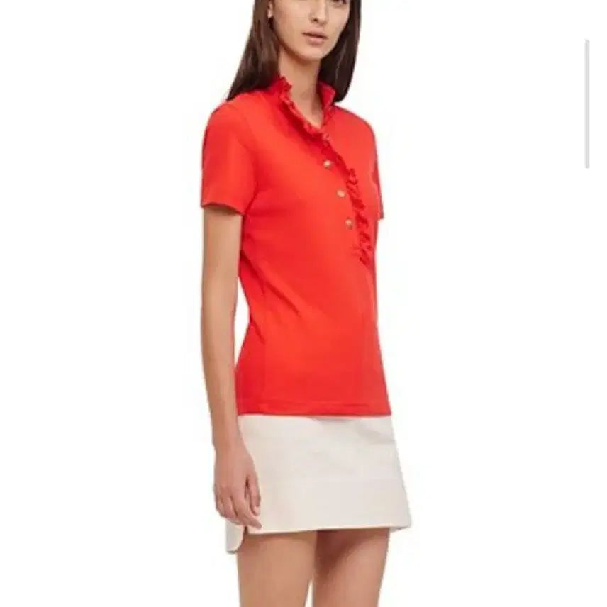 [BUNJANG] Tory Burch Frill Polo Shirt (XS) / 레드 프릴 반팔 카라 티셔츠
