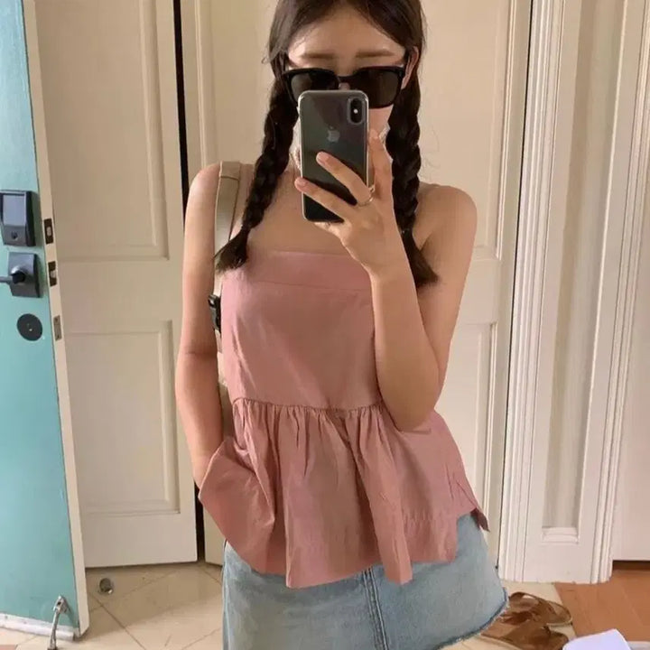 [BUNJANG] Shopmagnet Tender Sleeveless Pink Top / 샵마그넷 슬리브리스 핑크