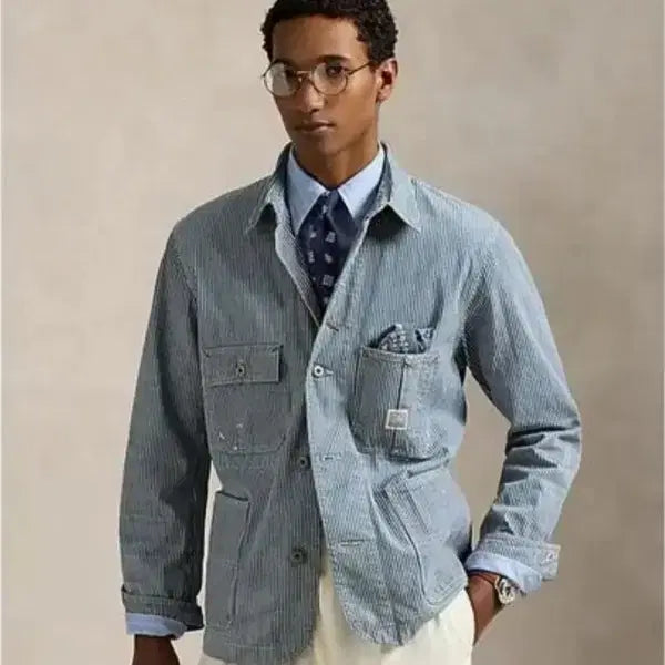 [BUNJANG] Polo Ralph Lauren Indigo Hickory Stripe Utility Jacket / [M] 폴로 랄프로렌 인디고 히코리 스트라이프 유틸리티 재킷