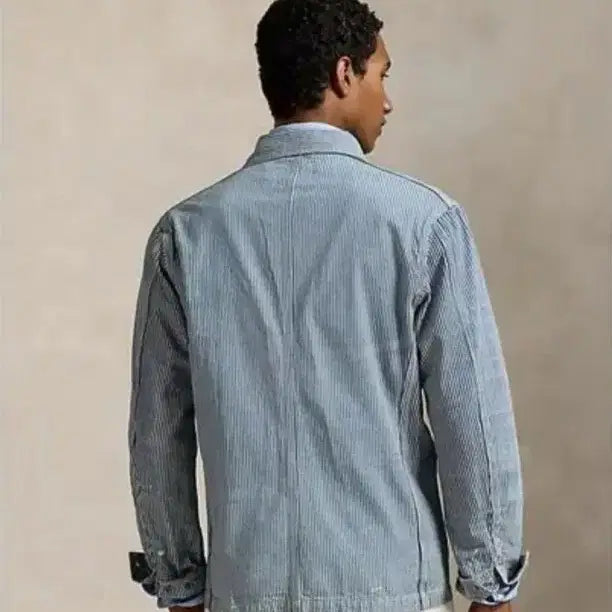 [BUNJANG] Polo Ralph Lauren Indigo Hickory Stripe Utility Jacket / [M] 폴로 랄프로렌 인디고 히코리 스트라이프 유틸리티 재킷